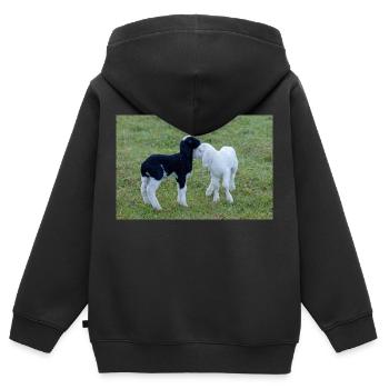 Agneaux noirs et blancs - Sweat Premium à capuche zippé enfant bio - noir - Dos - AI Model Kid Male (0cm)