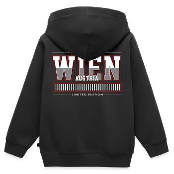 Wien - Kinder Premium Organic Zip Hoodie - Schwarz - Hinten - AI Model Kid Male (0cm)