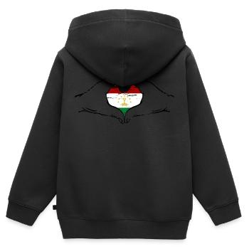 Tadschikistan Flagge Herzform used - Kinder Premium Organic Zip Hoodie - Schwarz - Hinten - AI Model Kid Male (0cm)