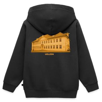 Uelzen Rathaus Hansestadt Niedersachsen - Kinder Premium Organic Zip Hoodie - Schwarz - Hinten - AI Model Kid Male (0cm)