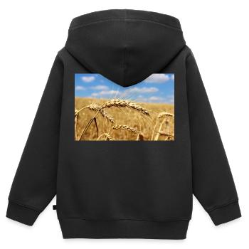 Agriculture, Champ De Maïs, Paysage - Sweat Premium à capuche zippé enfant bio - noir - Dos - AI Model Kid Male (0cm)