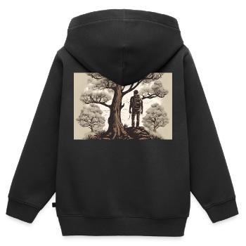 Wanderlust KI - Kinder Premium Organic Zip Hoodie - Schwarz - Hinten - AI Model Kid Male (0cm)