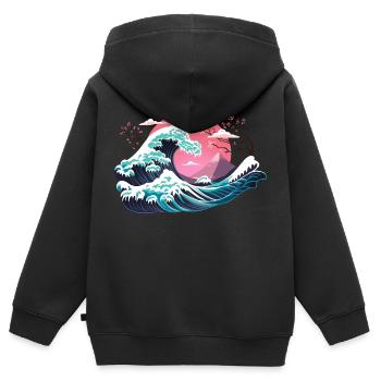 Hokusai Winter - Sweat Premium à capuche zippé enfant bio - noir - Dos - AI Model Kid Male (0cm)