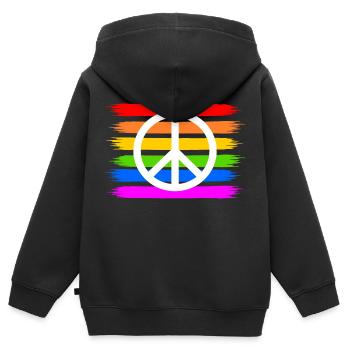 Signe de paix de paix sur le drapeau arc-en-ciel arc-en-ciel - Sweat Premium à capuche zippé enfant bio - noir - Dos - AI Model Kid Male (0cm)