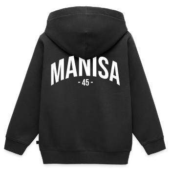 Manisa 45 Turquie Turquie Cadeau Vacances TR Türk - Sweat Premium à capuche zippé enfant bio - noir - Dos - AI Model Kid Male (0cm)