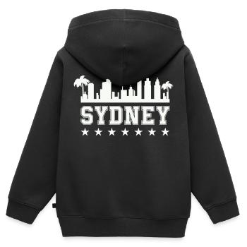 sydney 01 - Kinder Premium Organic Zip Hoodie - Schwarz - Hinten - AI Model Kid Male (0cm)