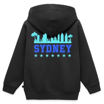 sydney 02 - Kinder Premium Organic Zip Hoodie - Schwarz - Hinten - AI Model Kid Male (0cm)