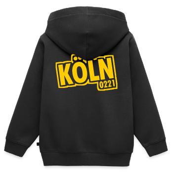 Cologne - 0221 - Ville de la cathédrale - Rhin - Cathédrale de Cologne - Sweat Premium à capuche zippé enfant bio - noir - Dos - AI Model Kid Male (0cm)