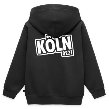 Cologne - 0221 - Ville de la cathédrale - Rhin - Cathédrale de Cologne - Sweat Premium à capuche zippé enfant bio - noir - Dos - AI Model Kid Male (0cm)