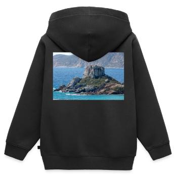 Vue panoramique de l’île de Kastri près de la ville de Kampos - Sweat Premium à capuche zippé enfant bio - noir - Dos - AI Model Kid Male (0cm)