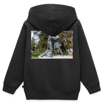 Statue des mythologischen Ringkampfes - Kinder Premium Organic Zip Hoodie - Schwarz - Hinten - AI Model Kid Male (0cm)