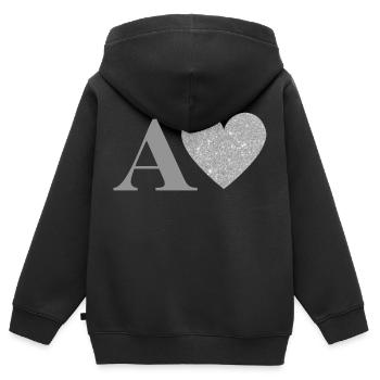 Silver Heart Letter - Kids Premium Organic Zip-up Hoodie - black - Back - AI Model Kid Male (0cm)