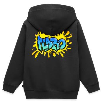 PEDRO Graffiti splash jaune prenom imprimable - Sweat Premium à capuche zippé enfant bio - noir - Dos - AI Model Kid Male (0cm)