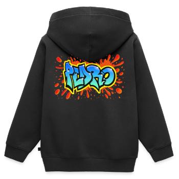 PEDRO graffiti nom sweat-shirt casquette teeshirt - Sweat Premium à capuche zippé enfant bio - noir - Dos - AI Model Kid Male (0cm)