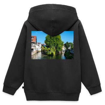 Stadtbild von Esslingen am Neckar von der Agnesbrücke aus - Kinder Premium Organic Zip Hoodie - Schwarz - Hinten - AI Model Kid Male (0cm)