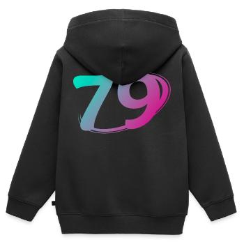 Nummer 79 mehrfarbig - Kinder Premium Organic Zip Hoodie - Schwarz - Hinten - AI Model Kid Male (0cm)