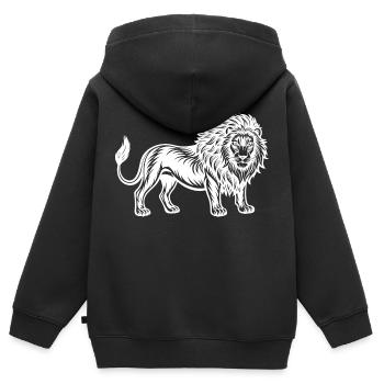 Lion magnifique - Dessin au trait puissant - Sweat Premium à capuche zippé enfant bio - noir - Dos - AI Model Kid Male (0cm)