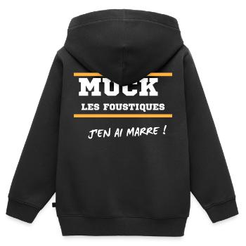 Muck, der Verrückte - Kinder Premium Organic Zip Hoodie - Schwarz - Hinten - AI Model Kid Male (0cm)