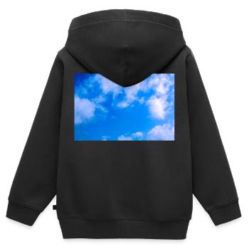 Blue cloudy sky - Sweat Premium à capuche zippé enfant bio - noir - Dos - AI Model Kid Male (0cm)