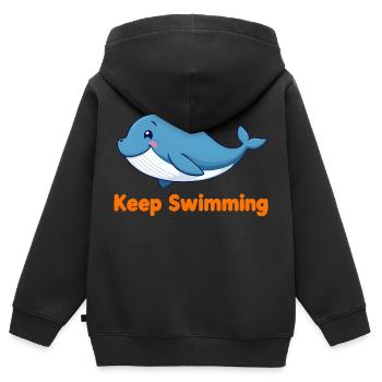 Baleine bleue Bubble Blowing Ocean Adventure - Sweat Premium à capuche zippé enfant bio - noir - Dos - AI Model Kid Male (0cm)