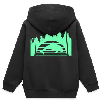 Delfin Springt Linien Sonne Palmen Cool Silhouette - Kinder Premium Organic Zip Hoodie - Schwarz - Hinten - AI Model Kid Male (0cm)