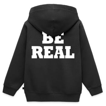 Be real - Kinder Premium Organic Zip Hoodie - Schwarz - Hinten - AI Model Kid Male (0cm)