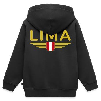 Lima Design – Découvrez la capitale du Pérou - Sweat Premium à capuche zippé enfant bio - noir - Dos - AI Model Kid Male (0cm)