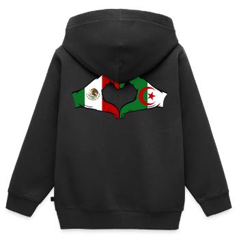 Mexiko Algerien Flagge Hände Herzform - Kinder Premium Organic Zip Hoodie - Schwarz - Hinten - AI Model Kid Male (0cm)