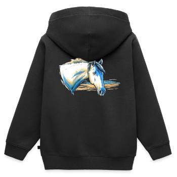 Portrait de cheval camarguais - Sweat Premium à capuche zippé enfant bio - noir - Dos - AI Model Kid Male (0cm)