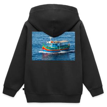Malta traditionelles Fischerboot Luzzu - Kinder Premium Organic Zip Hoodie - Schwarz - Hinten - AI Model Kid Male (0cm)