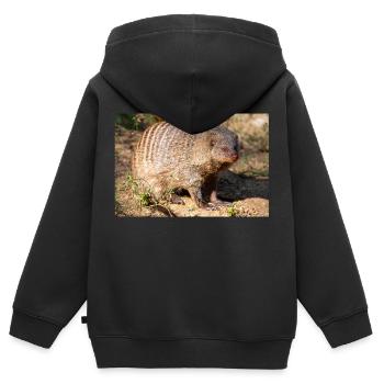 Mangouste baguée ou mangouste zébrée Zebramanguste - Sweat Premium à capuche zippé enfant bio - noir - Dos - AI Model Kid Male (0cm)