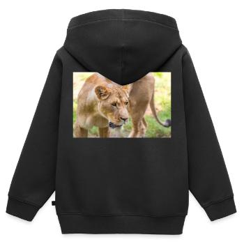 Löwin Löwin Panthera leo - Kinder Premium Organic Zip Hoodie - Schwarz - Hinten - AI Model Kid Male (0cm)