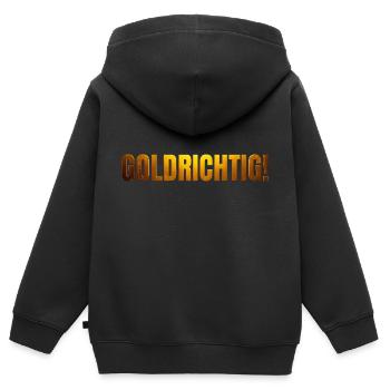 goldene Schrift GOLDRICHTIG! - Kinder Premium Organic Zip Hoodie - Schwarz - Hinten - AI Model Kid Male (0cm)