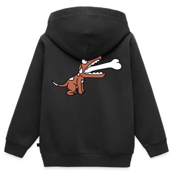 Hund Gierig Hungrig Großer Knochen Verschluckt - Kinder Premium Organic Zip Hoodie - Schwarz - Hinten - AI Model Kid Male (0cm)