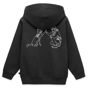 Hund High Five - Kinder Premium Organic Zip Hoodie - Schwarz - Hinten - AI Model Kid Male (0cm)