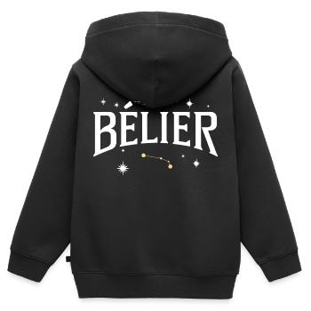 Signe astro bélier - Sweat Premium à capuche zippé enfant bio - noir - Dos - AI Model Kid Male (0cm)