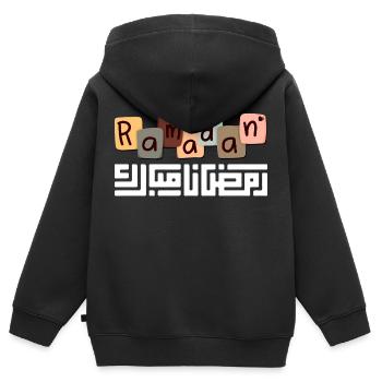 Ramadan Moubarak - Sweat Premium à capuche zippé enfant bio - noir - Dos - AI Model Kid Male (0cm)