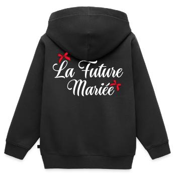 La future mariée noeud - Sweat Premium à capuche zippé enfant bio - noir - Dos - AI Model Kid Male (0cm)