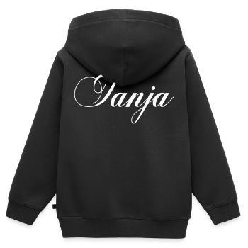 name tanja - Kinder Premium Organic Zip Hoodie - Schwarz - Hinten - AI Model Kid Male (0cm)