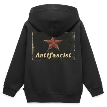 Étoile rouge antifasciste - Sweat Premium à capuche zippé enfant bio - noir - Dos - AI Model Kid Male (0cm)