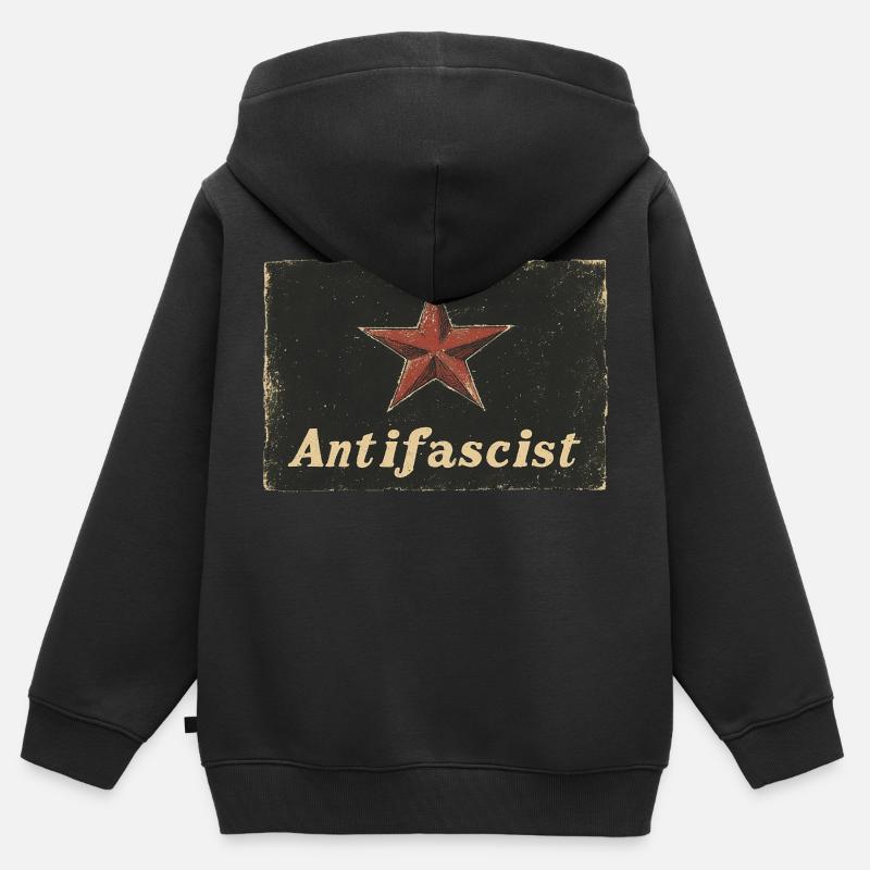 Étoile rouge antifasciste - Sweat Premium à capuche zippé enfant bio - noir