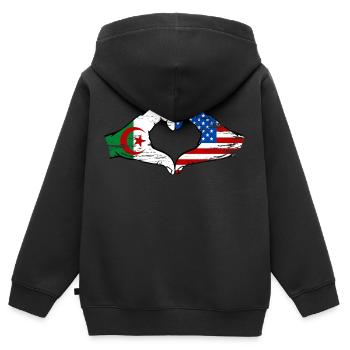 Algerien USA Flagge Haende Herzform used - Kinder Premium Organic Zip Hoodie - Schwarz - Hinten - AI Model Kid Male (0cm)