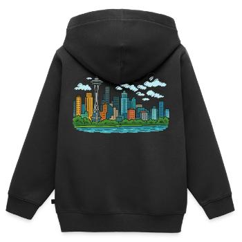 Ville de Seattle - Sweat Premium à capuche zippé enfant bio - noir - Dos - AI Model Kid Male (0cm)
