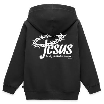 Jesus - Weg Wahrheit Leben - Johannes 14:6_01 - Kinder Premium Organic Zip Hoodie - Schwarz - Hinten - AI Model Kid Male (0cm)