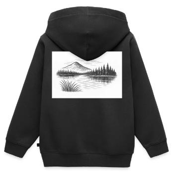 Bergpanorama hinter See - Kinder Premium Organic Zip Hoodie - Schwarz - Hinten - AI Model Kid Male (0cm)