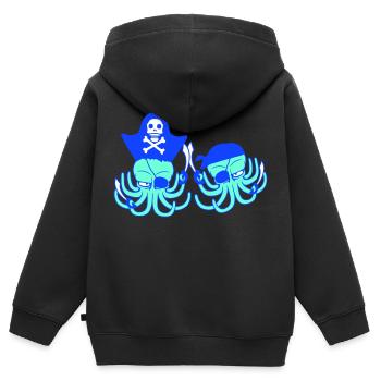 Zwei Oktopus Pirat Segel Crew Kapitän 2 Freibeuter - Kinder Premium Organic Zip Hoodie - Schwarz - Hinten - AI Model Kid Male (0cm)