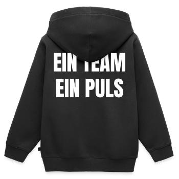 One team, one pulse. - Kids Premium Organic Zip-up Hoodie - black - Back - AI Model Kid Male (0cm)