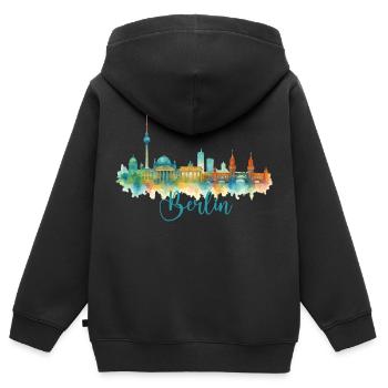 Horizon de Berlin - Sweat Premium à capuche zippé enfant bio - noir - Dos - AI Model Kid Male (0cm)