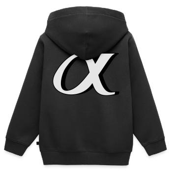 alpha - Kinder Premium Organic Zip Hoodie - Schwarz - Hinten - AI Model Kid Male (0cm)