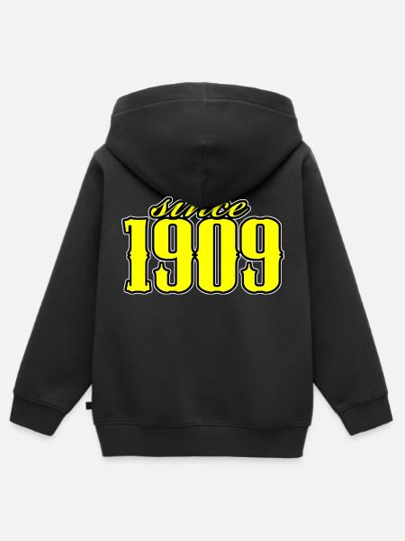 since 1909 (yellow) - Kinder Premium Organic Zip Hoodie - Schwarz